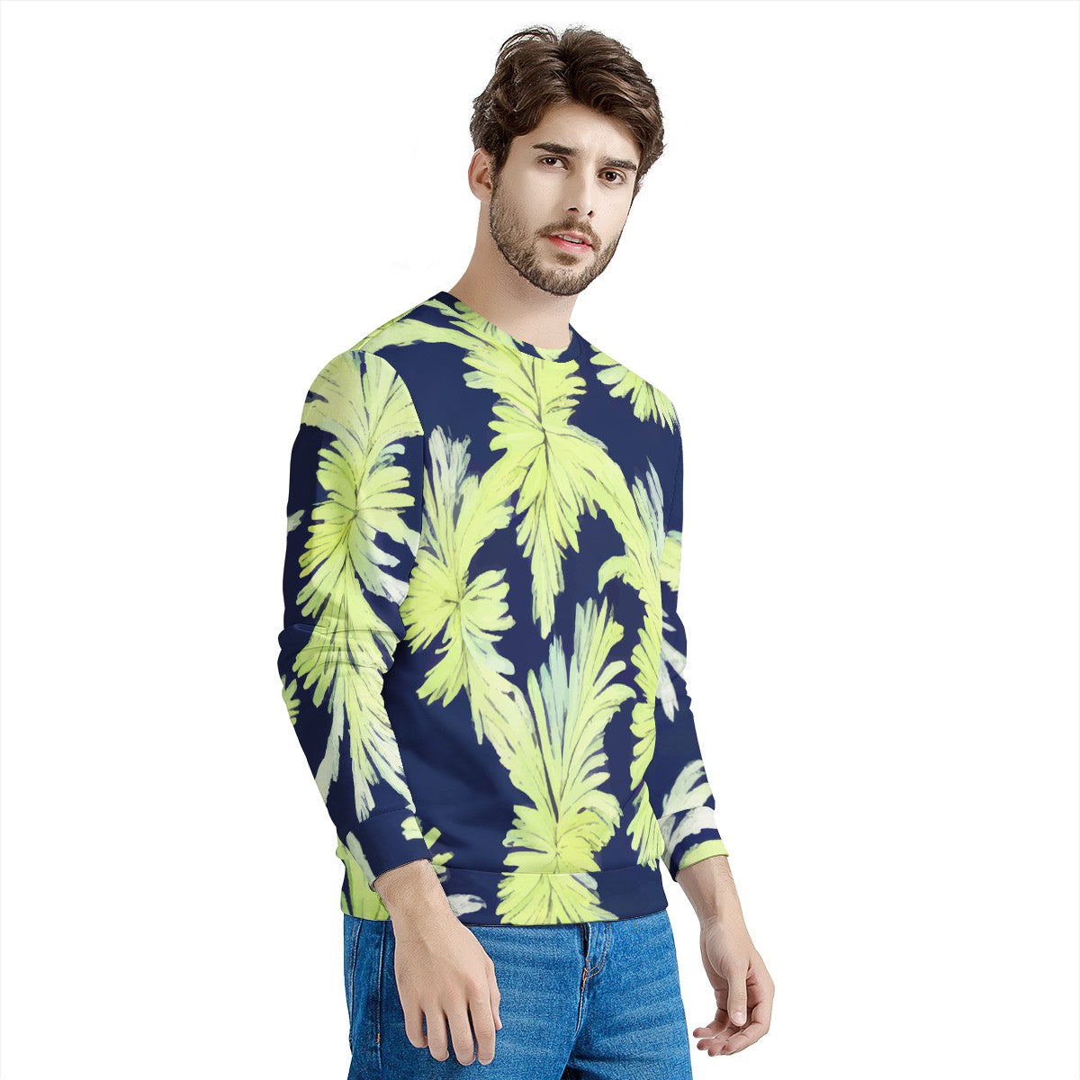 Puakenikeni - Lime Green and Black Men's All Over Print Sweater - Luxtrini, LLC