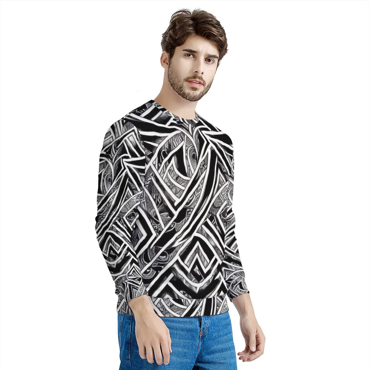 Black and White Polynesian Men's All Over Print Sweater