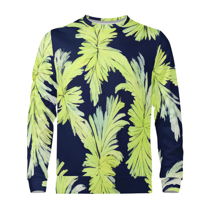 Puakenikeni - Lime Green and Black Men's All Over Print Sweater - Luxtrini, LLC