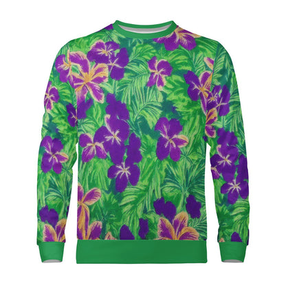 Blue Flag Iris on Green Men's All Over Print Sweater - Luxtrini, LLC