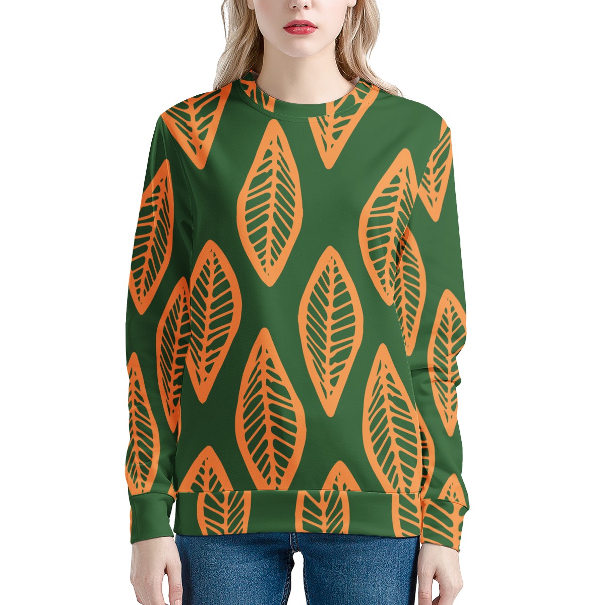 African | Ethnic | Mudcloth | #16 Green and Orange Women's Sweatshirt