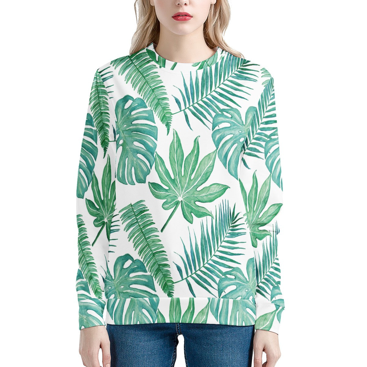 Palm and Monstera Leaf Green Women's Sweatshirt