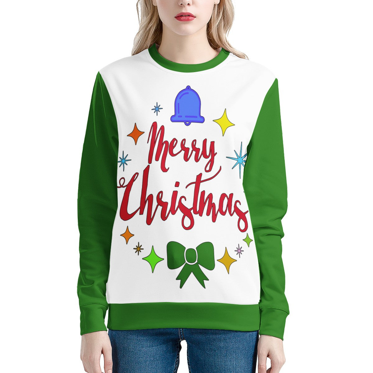 Women's All Over Print Sweater - Merry Christmas - Luxtrini, LLC