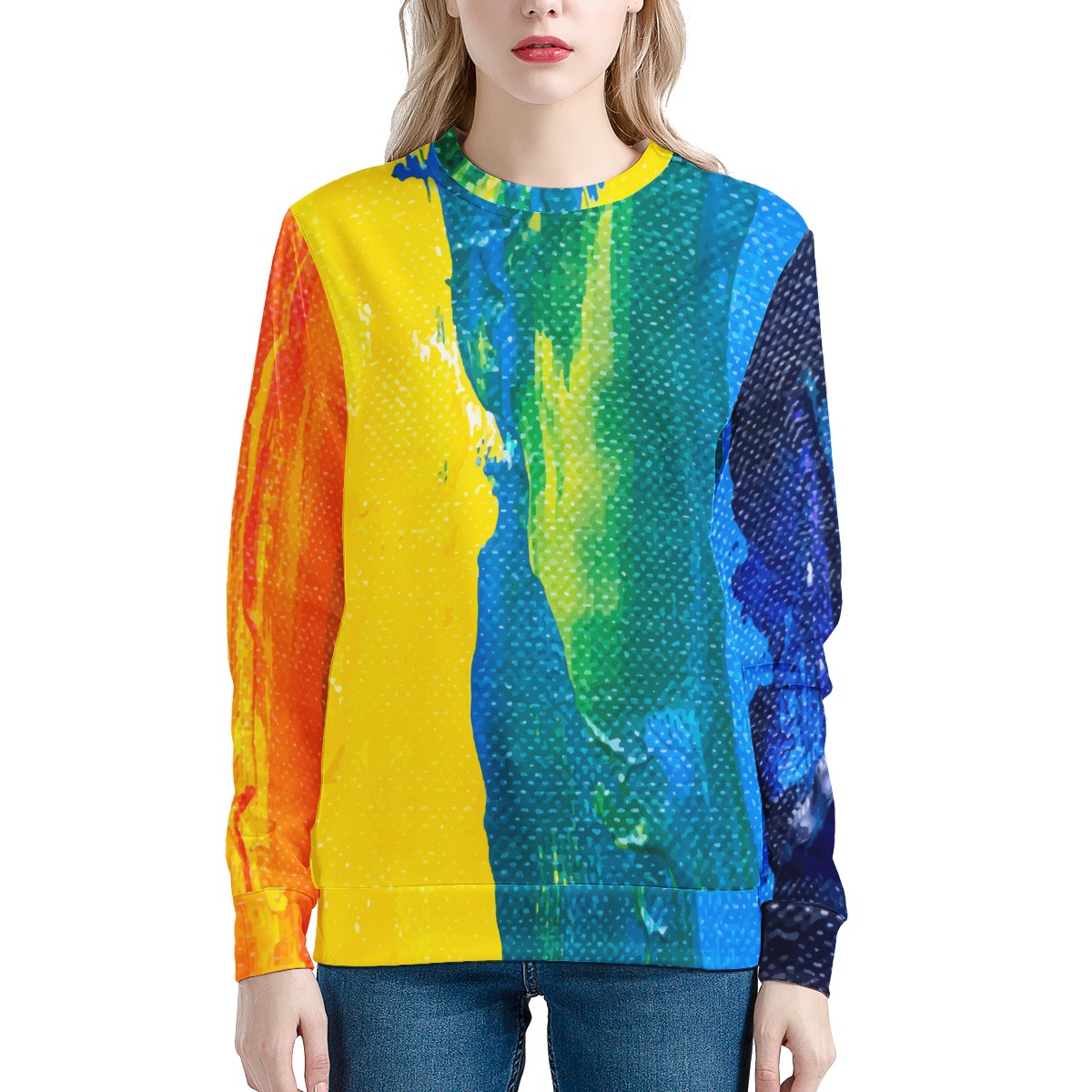 Rainbow Painting Women's Sweatshirt Handmade