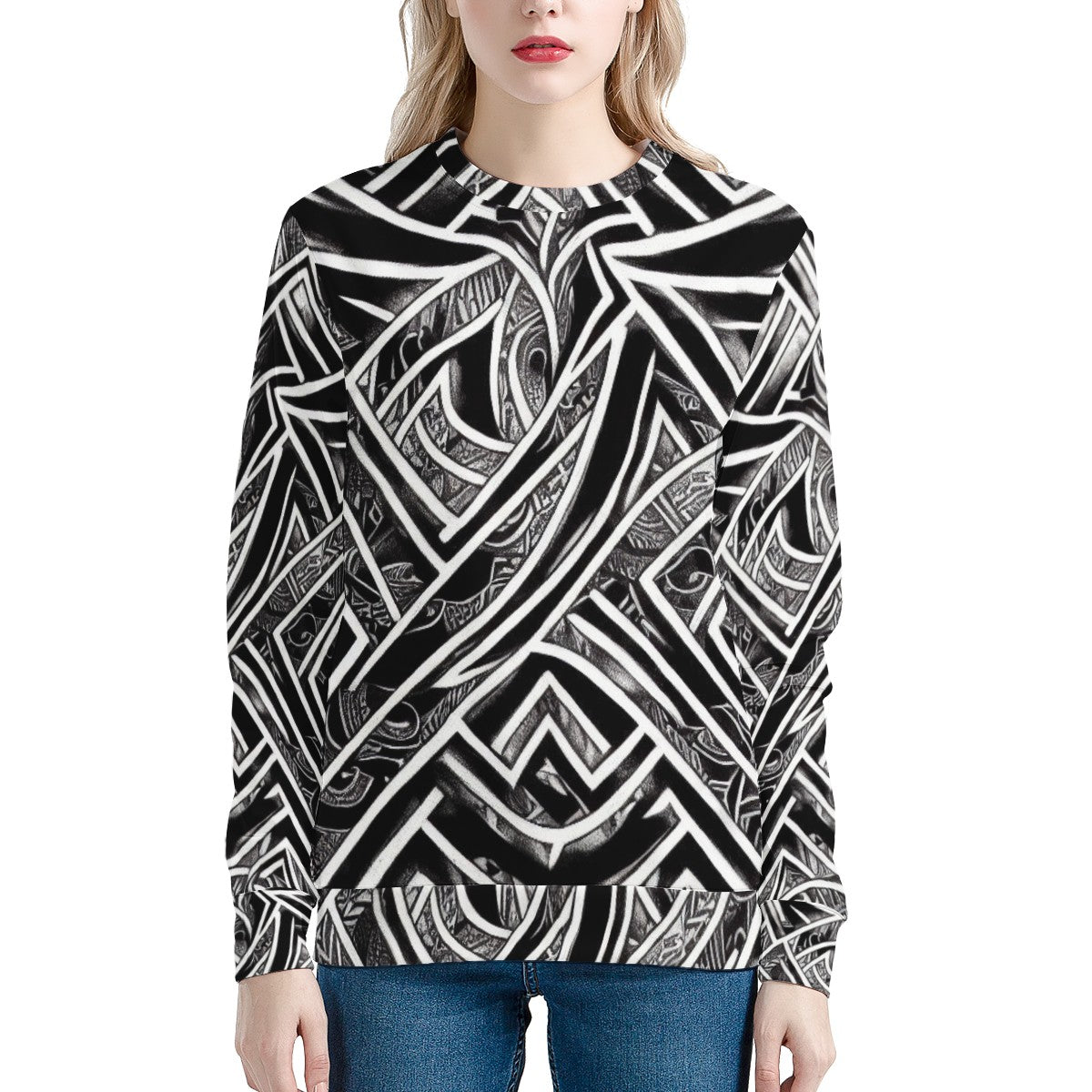 Black and White Polynesian Women's All Over Print Sweater