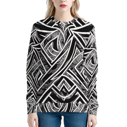 Black and White Polynesian Women's All Over Print Sweater