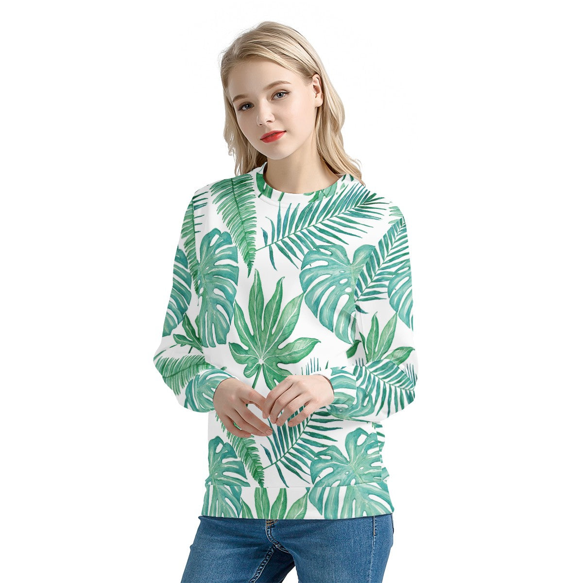 Palm and Monstera Leaf Green Women's Sweatshirt