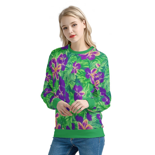 Blue Flag Iris on Green Women's All Over Print Sweater - Luxtrini, LLC