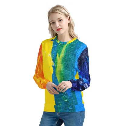 Rainbow Painting Women's Sweatshirt Handmade