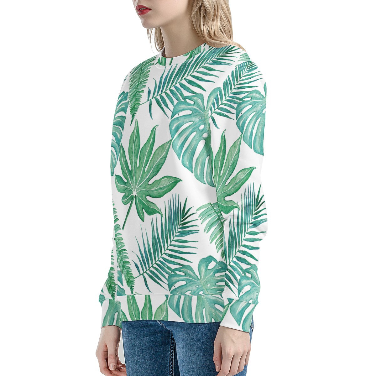 Palm and Monstera Leaf Green Women's Sweatshirt