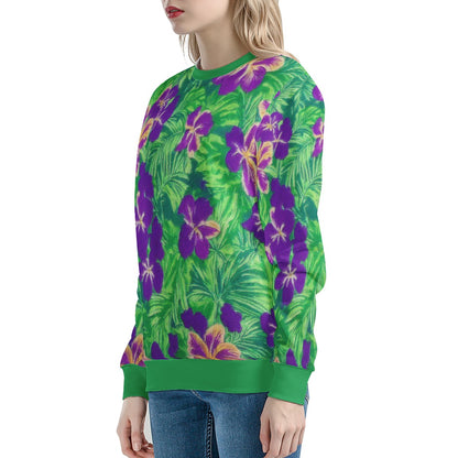 Blue Flag Iris on Green Women's All Over Print Sweater - Luxtrini, LLC