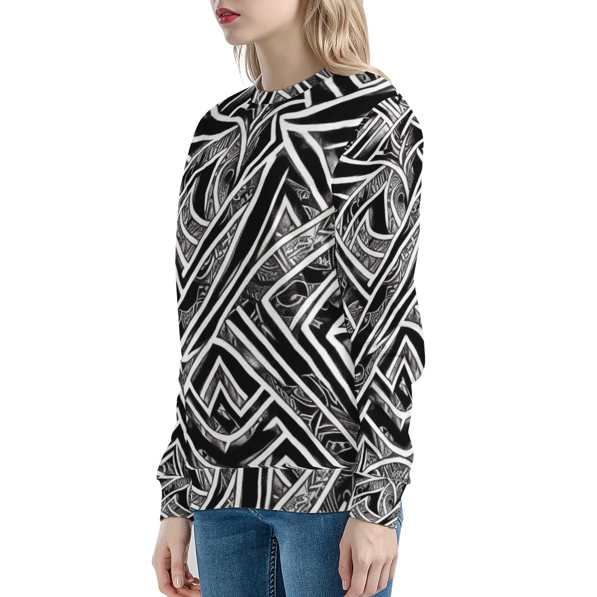 Black and White Polynesian Women's All Over Print Sweater