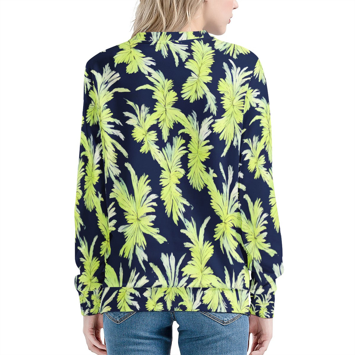 Puakenikeni - Lime Green and Black Women's All Over Print Sweater - Luxtrini, LLC