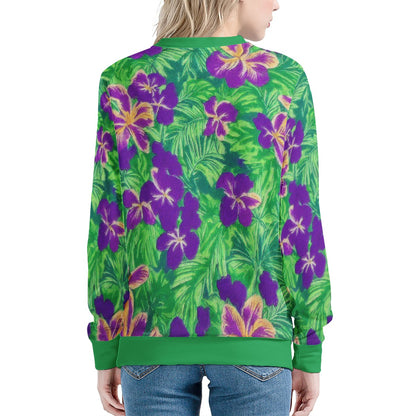 Blue Flag Iris on Green Women's All Over Print Sweater - Luxtrini, LLC