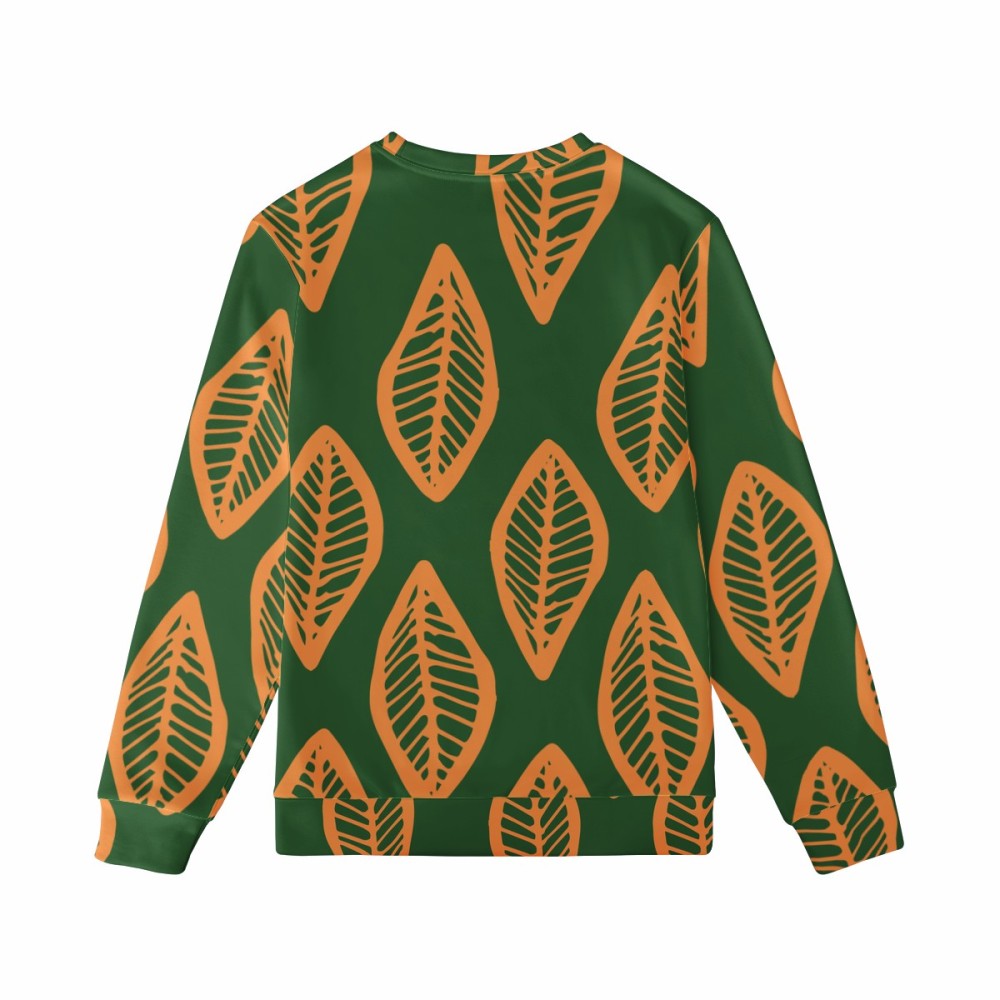 African | Ethnic | Mudcloth | #16 Green and Orange Women's Sweatshirt