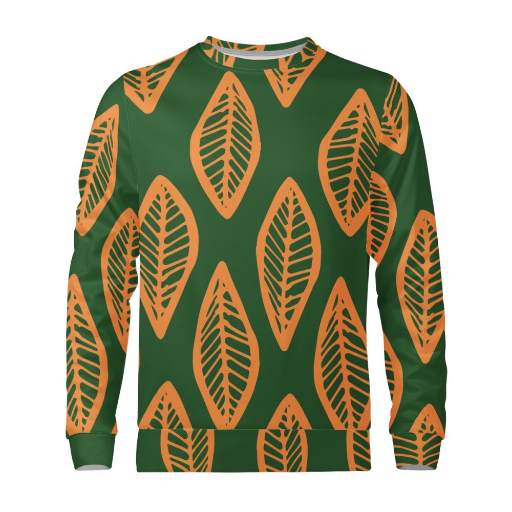 African | Ethnic | Mudcloth | #16 Green and Orange Women's Sweatshirt