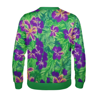 Blue Flag Iris on Green Women's All Over Print Sweater - Luxtrini, LLC