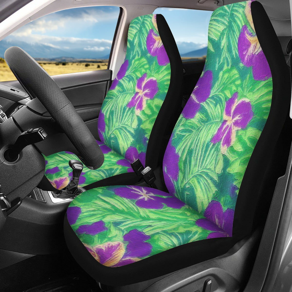 Blue Flag Iris on Green Car Seat Covers - Luxtrini, LLC