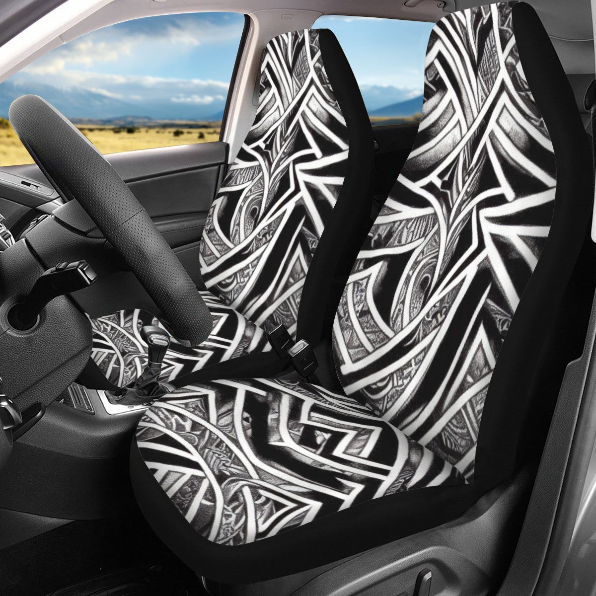 Black and White Polynesian Car Seat Covers