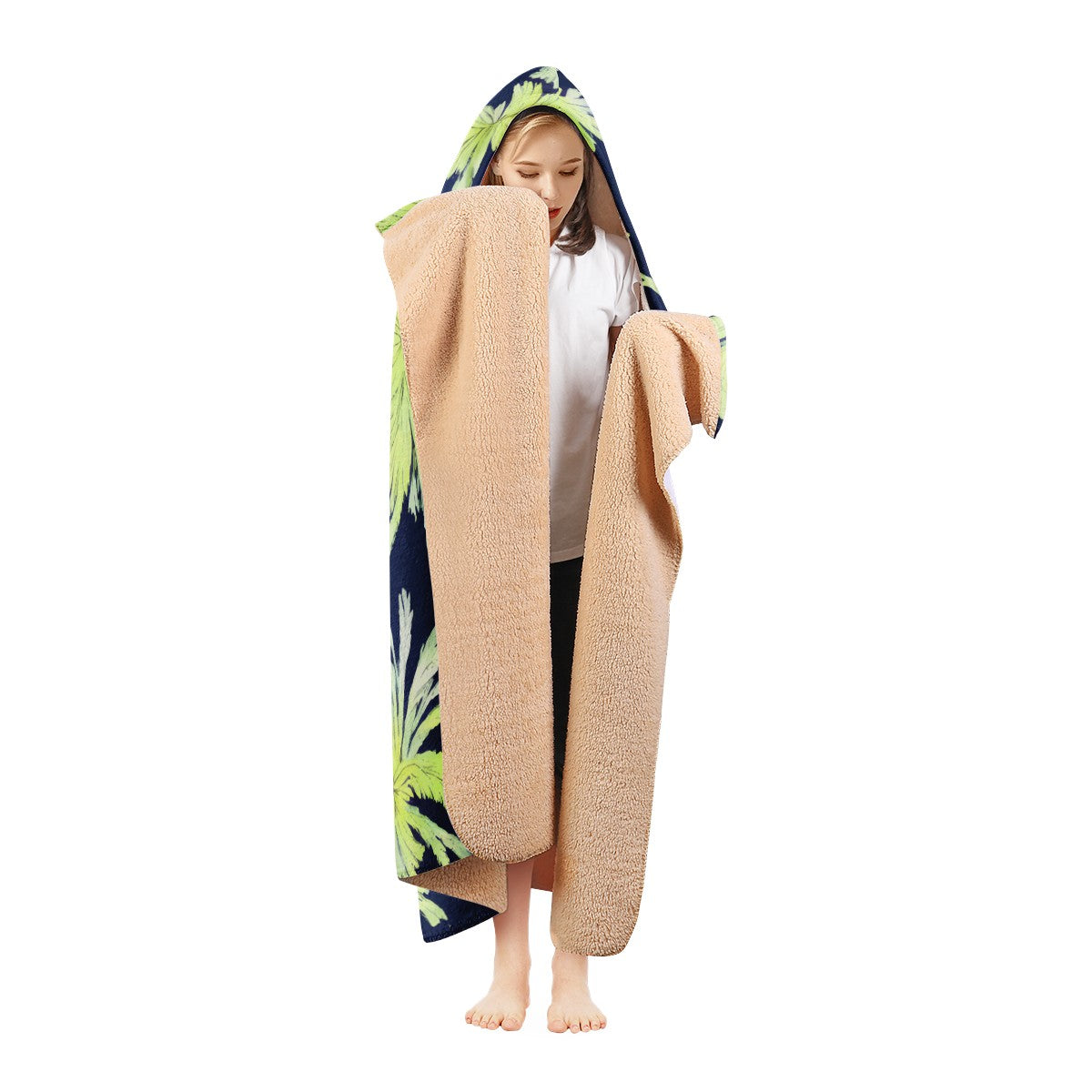 Puakenikeni - Lime Green and Black Hooded Blanket - Luxtrini, LLC