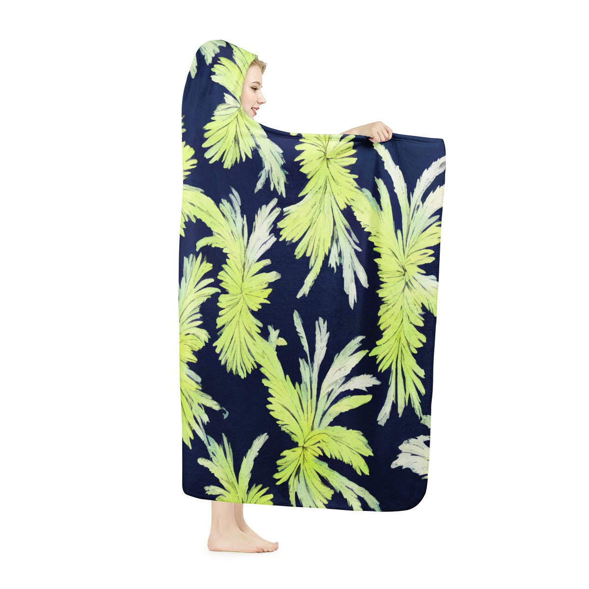 Puakenikeni - Lime Green and Black Hooded Blanket - Luxtrini, LLC