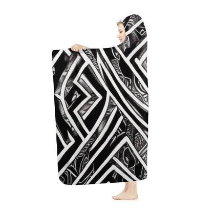 Black and White Polynesian Hooded Blanket