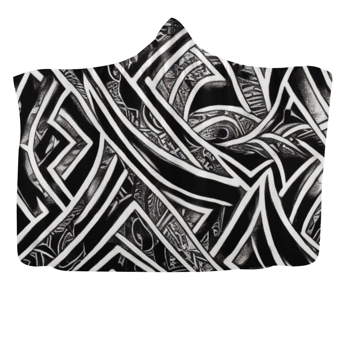 Black and White Polynesian Hooded Blanket