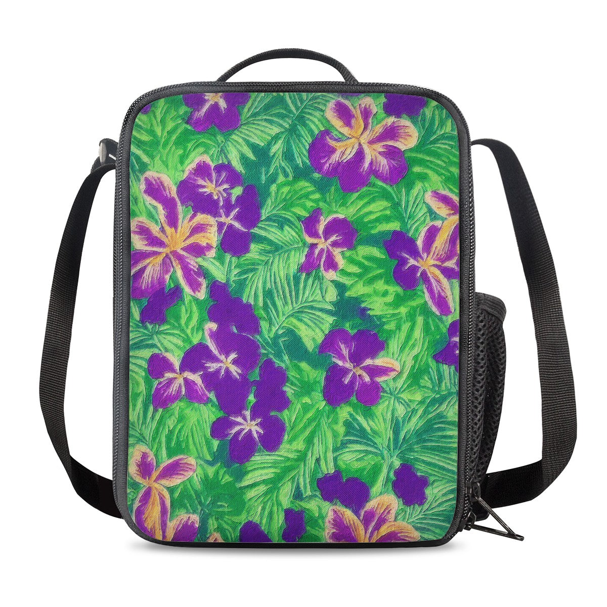 Blue Flag Iris on Green Lunch Box Bags - Luxtrini, LLC