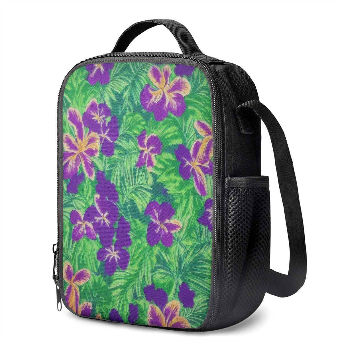 Blue Flag Iris on Green Lunch Box Bags - Luxtrini, LLC