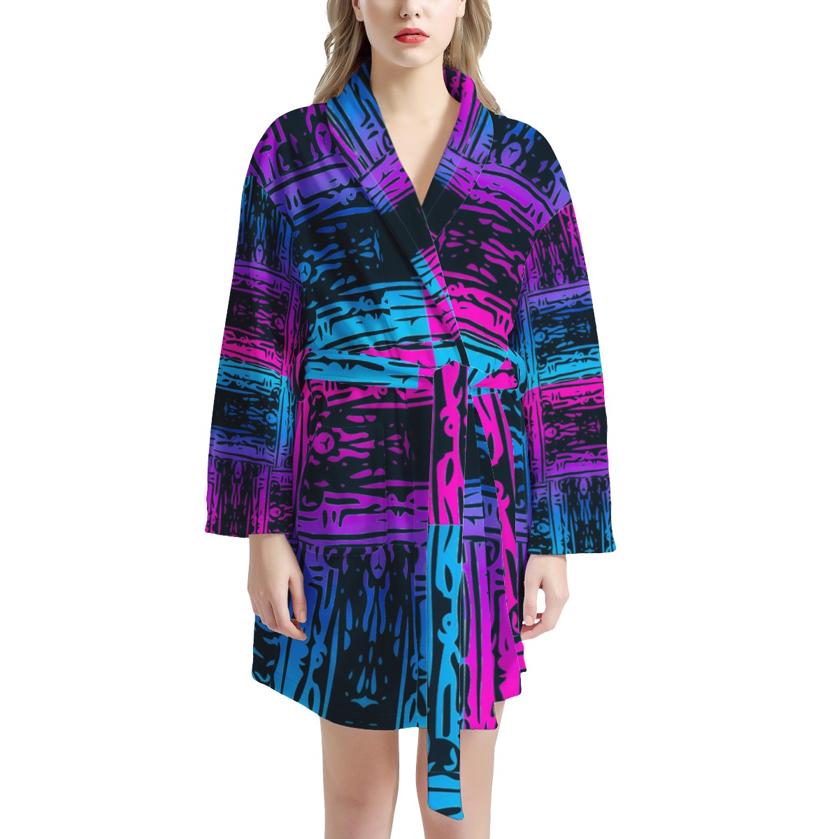 San Marcos Plaid Blue and Purple Women's Bathrobe