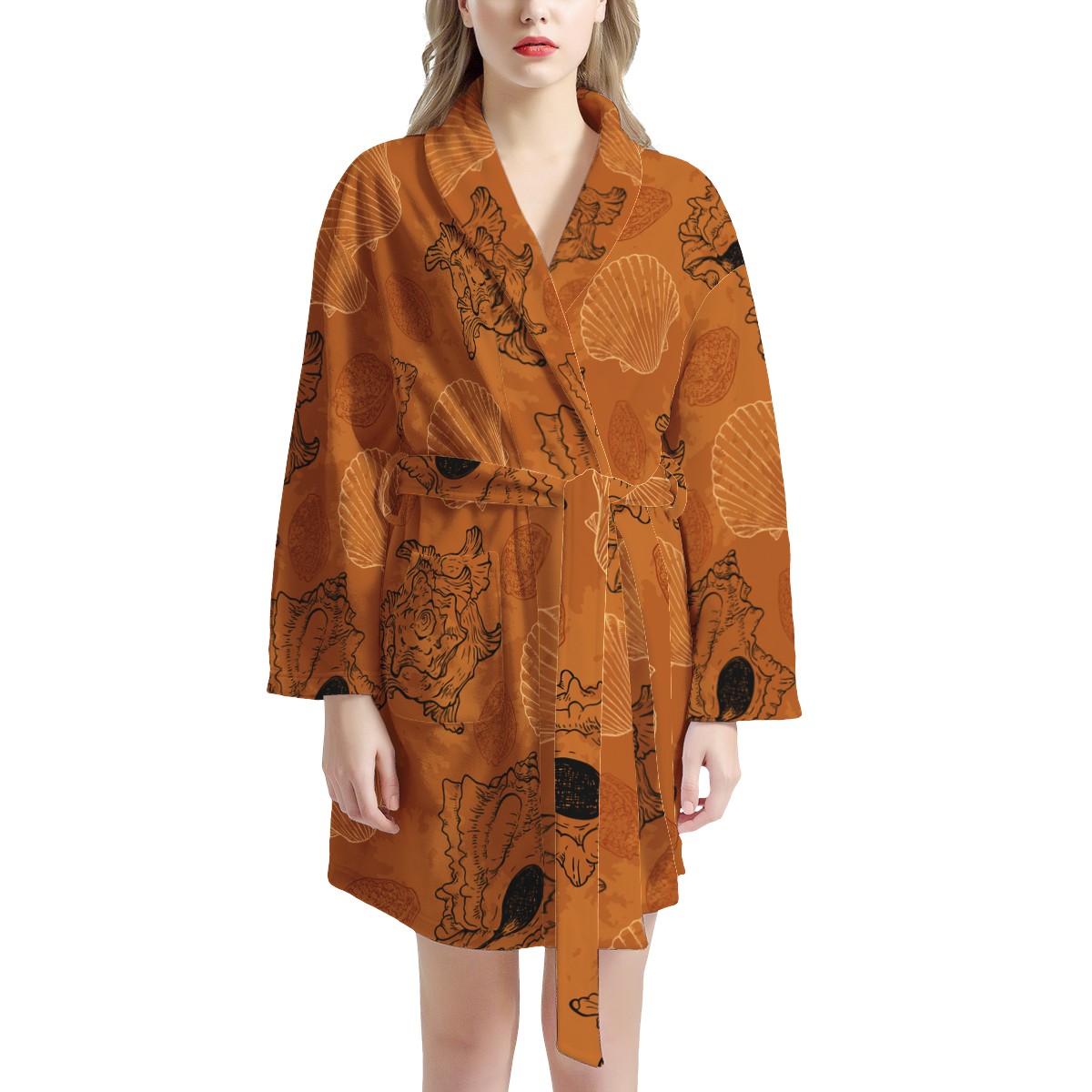 Seashell Ocean in Orange Women's Bathrobe