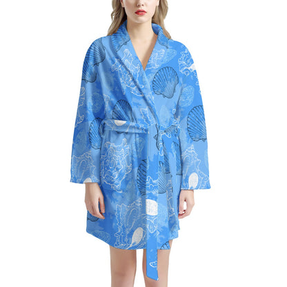 Blue Seashell Ocean Women's Bathrobe