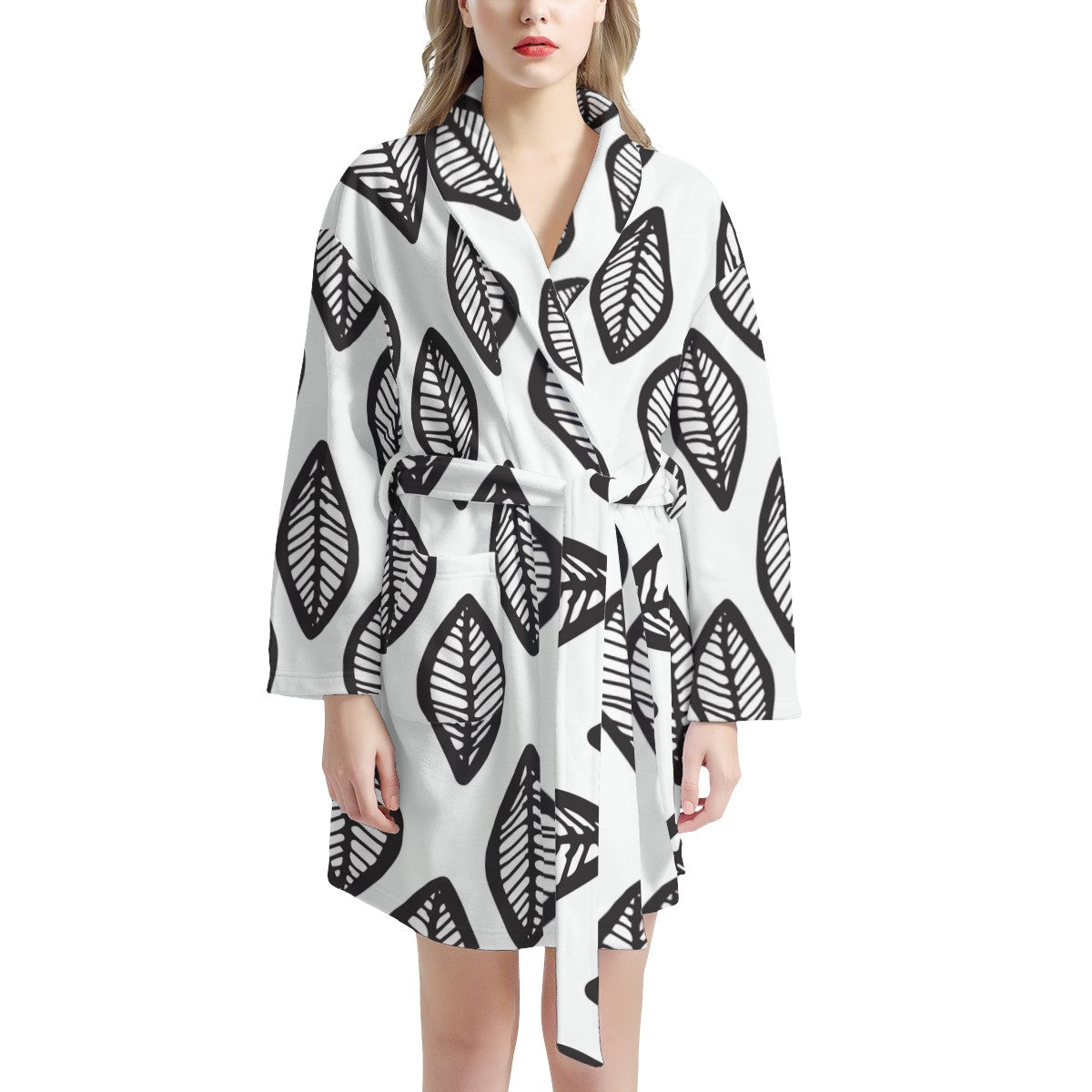 African | Ethnic | Mudcloth | #16 Black and White Women's Bathrobe