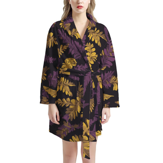 Lauae Purple and Yellow Women's Bathrobe Women ONESIZE White