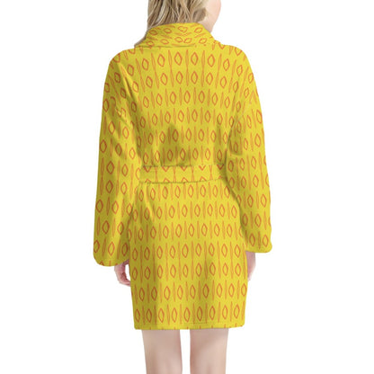 African | Ethnic | Mudcloth | #14 Yellow Women's Bathrobe