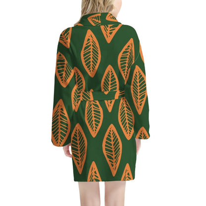 African | Ethnic | Mudcloth | #16 Green and Orange Women's Bathrobe