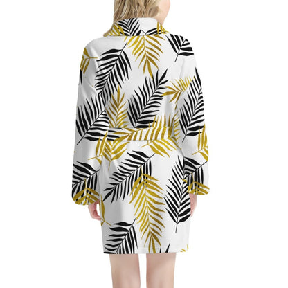 Black and Gold Palm Branches Women's Bathrobe