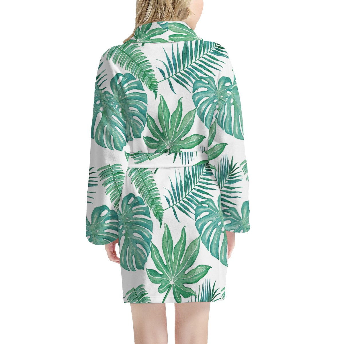 Palm and Monstera Leaf Green Women's Bathrobe