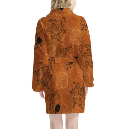 Seashell Ocean in Orange Women's Bathrobe