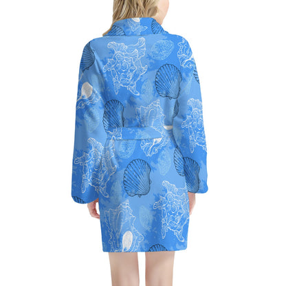 Blue Seashell Ocean Women's Bathrobe