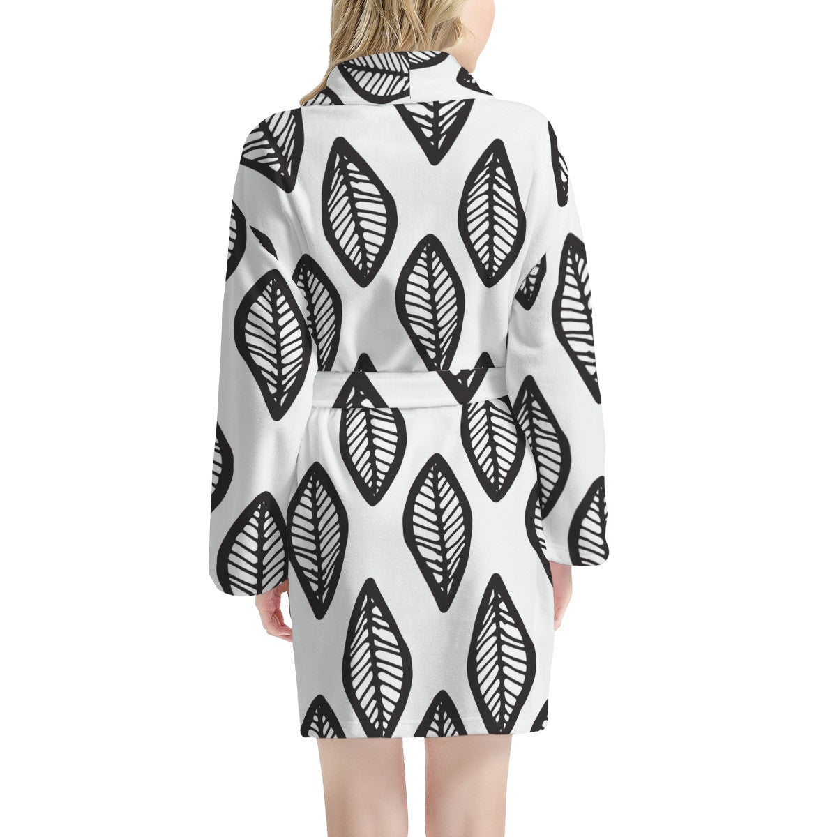 African | Ethnic | Mudcloth | #16 Black and White Women's Bathrobe