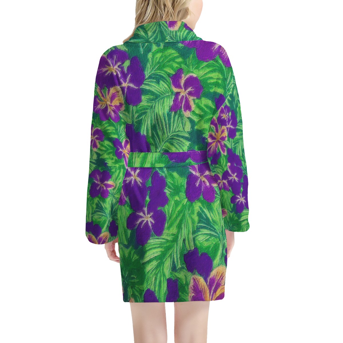 Blue Flag Iris on Green Women's Bathrobe - Luxtrini, LLC