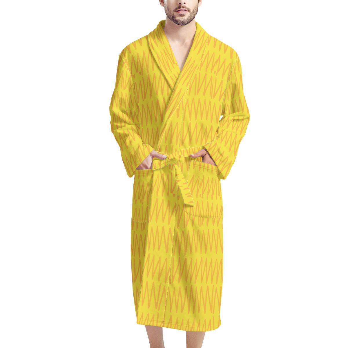 African | Ethnic | Mudcloth | Yellow #40 Men's Bathrobe