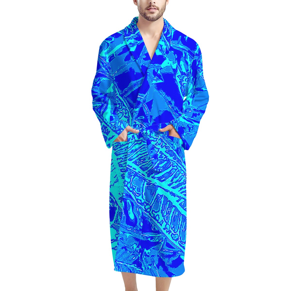 Vibrant Blue Croton  Men's Bathrobe