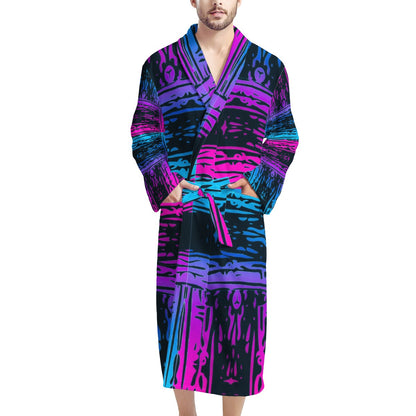 San Marcos Plaid Blue and Purple Men's Bathrobe