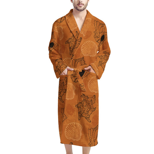 Sea Shell Ocean Design in Orange Men's Bathrobe