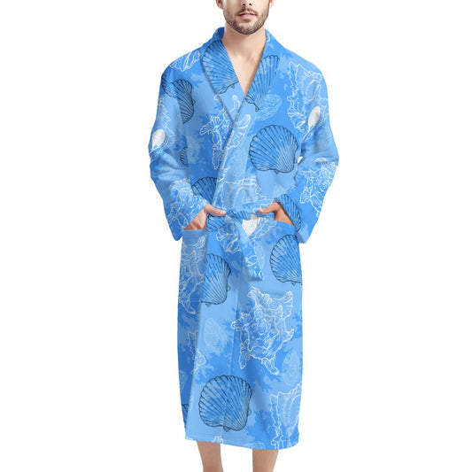 Blue Seashell Ocean Men's Bathrobe