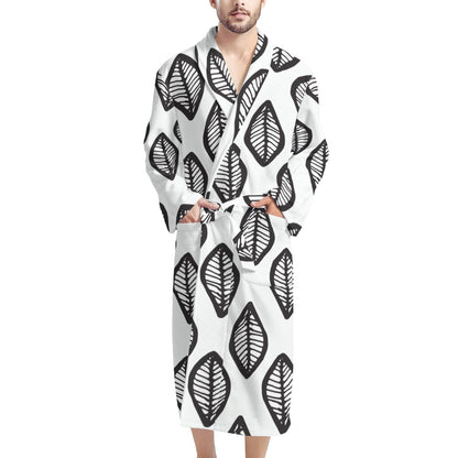 African | Ethnic | Mudcloth | #16 Black and White Men's Bathrobe