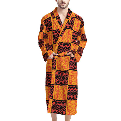 Black and Orange Tribal Men's Bathrobe