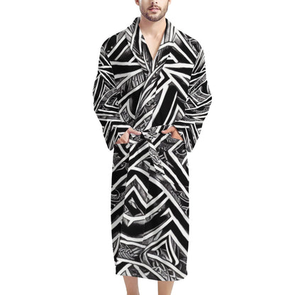 Black and White Polynesian Men's Bathrobe